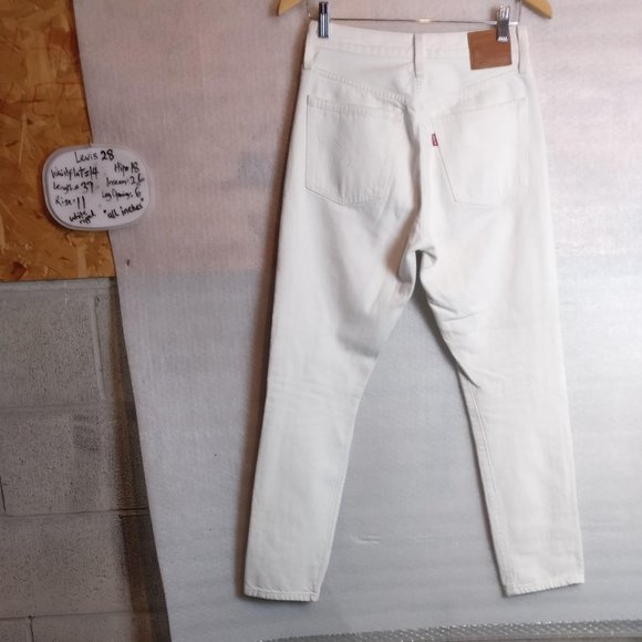 Levis 501S Button Fly HighRise White Jean 26 DON'T MIND IF I DO wash, 100%Cotton - Picture 7 of 12